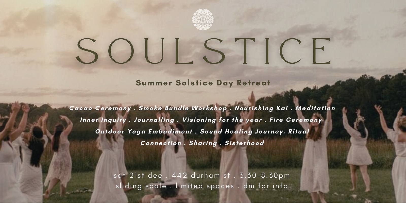 Banner image for SOULSTICE - A summer solstice celebration, smoke bundle workshop, outdoor yoga, sound bath, cacao, inner inquiry