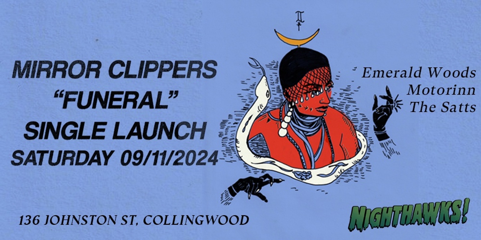 Banner image for Mirror Clippers "Funeral" single launch + Emerald Woods + Motorinn + The Satts 