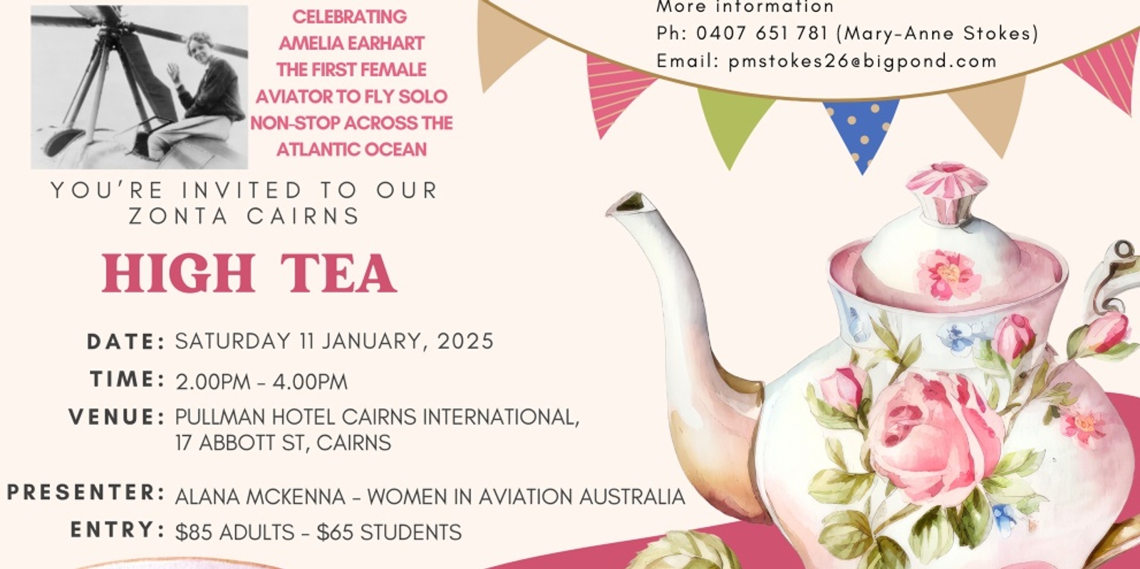 Banner image for Zonta Club of Cairns Amelia Earhart High Tea 