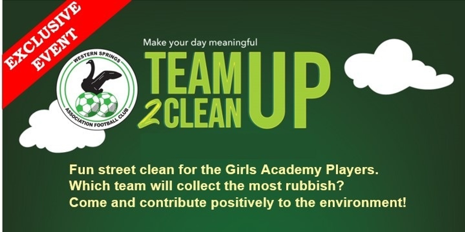 Banner image for [Exclusive WSAFC Family & Friends Event] Western Springs T2C Fun Street Clean Up 28 July 2024 (Sunday)
