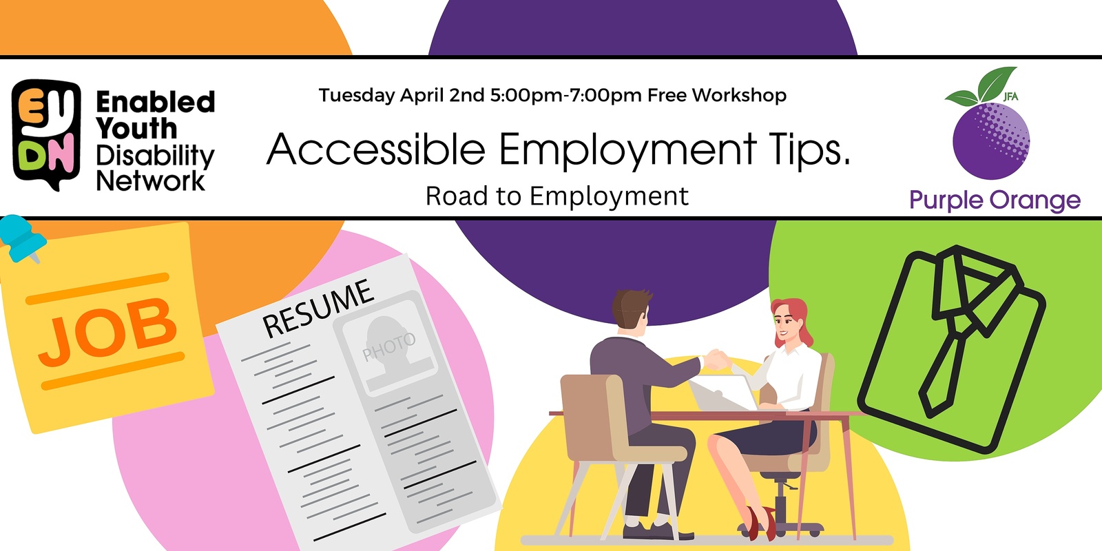 Banner image for April EYDN Peer Workshop - Accessible Employment Tips (Free Event!)