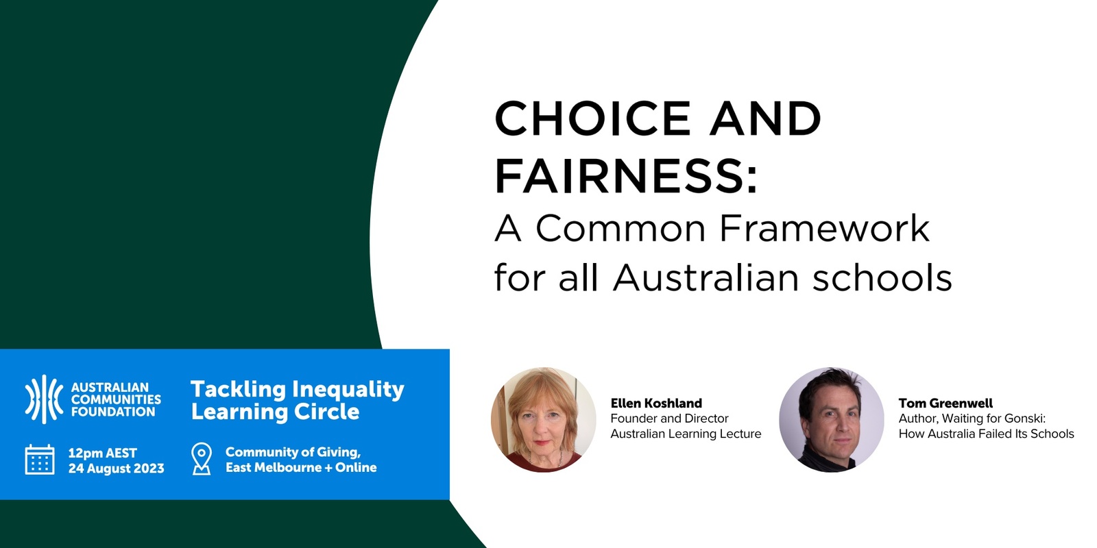 Banner image for Choice and Fairness: Introducing a Common Framework for all Australian Schools  - Australian Communities Foundation