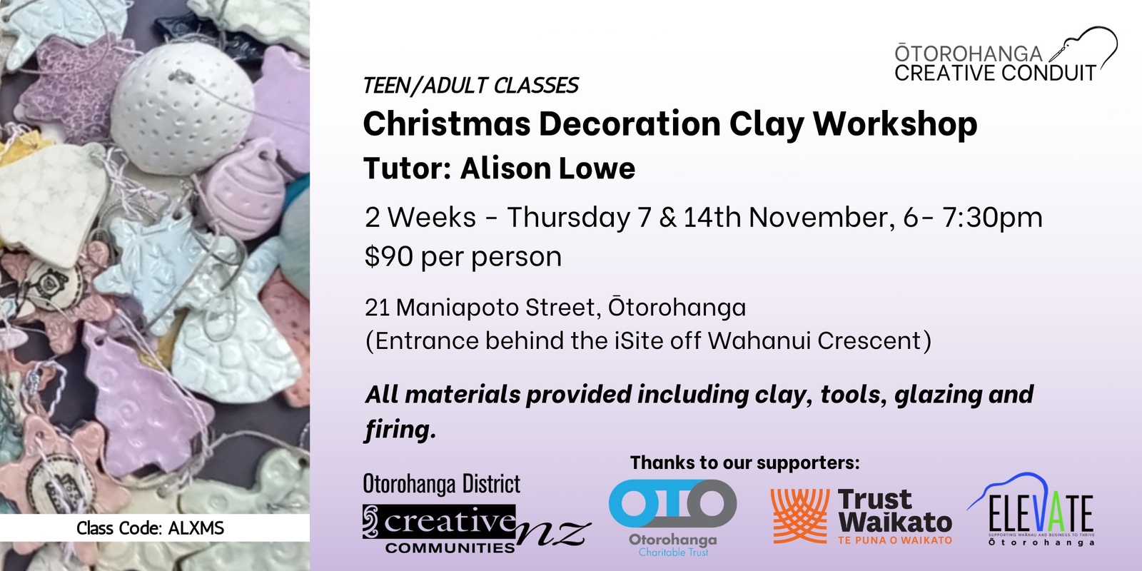 Banner image for Christmas Decoration Clay Workshop with Alison Lowe (Workshop Code ALXMS)