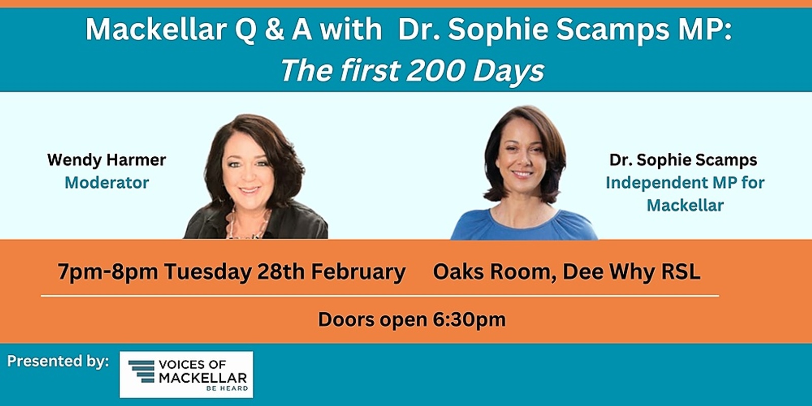 Banner image for Mackellar Q&A with Dr. Sophie Scamps MP: the first 200 days