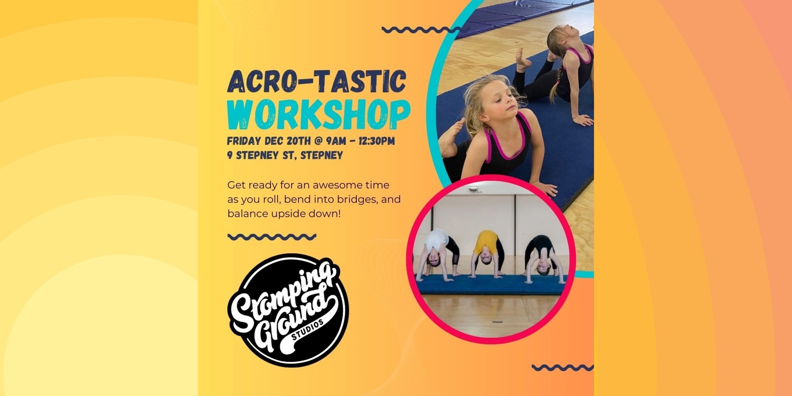 Banner image for Stomping Ground Studios 'Come & Try' session. 'Half Day - Acro-Tastic workshop