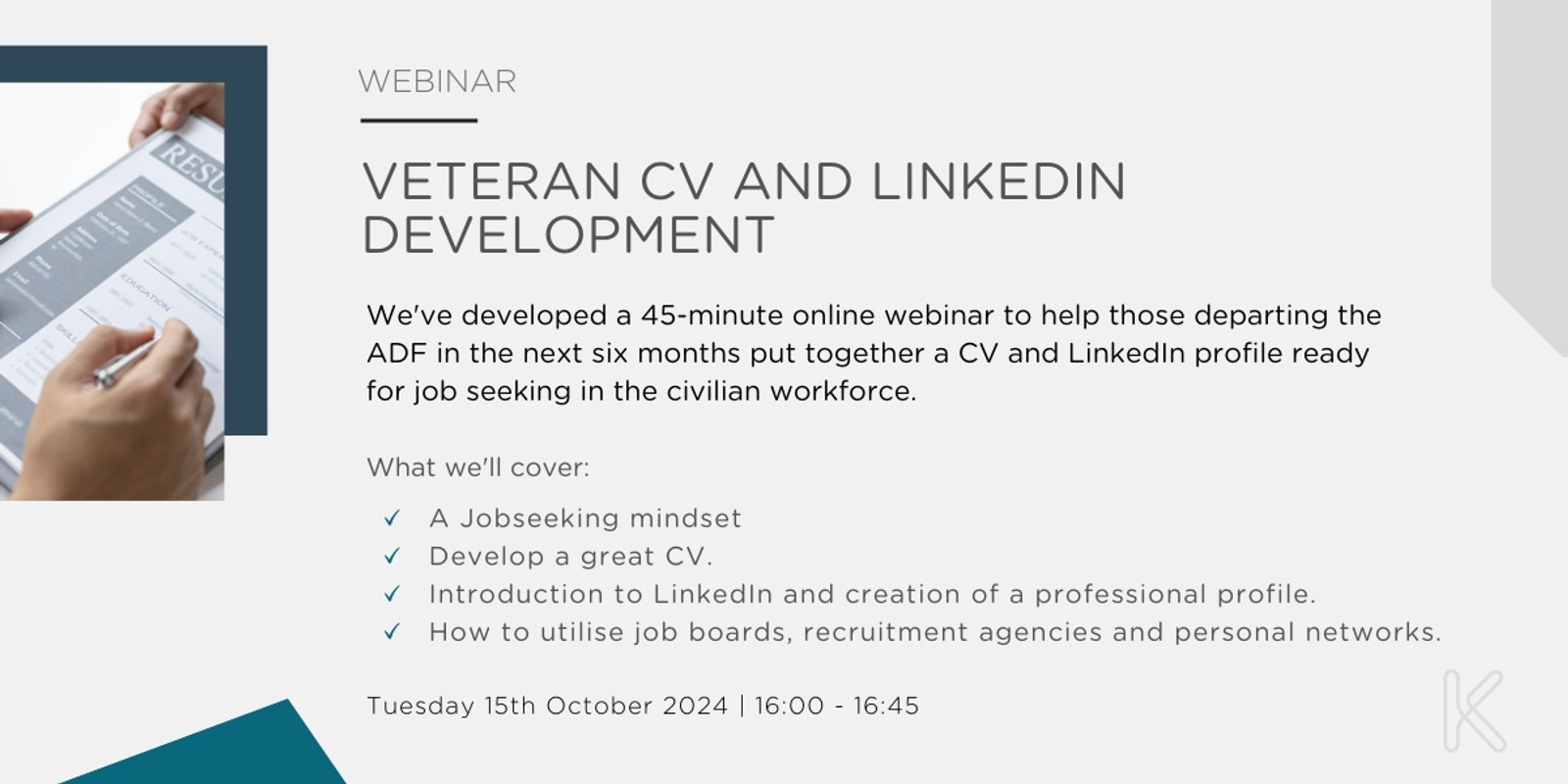 Banner image for Veteran CV and LinkedIn Development Webinar