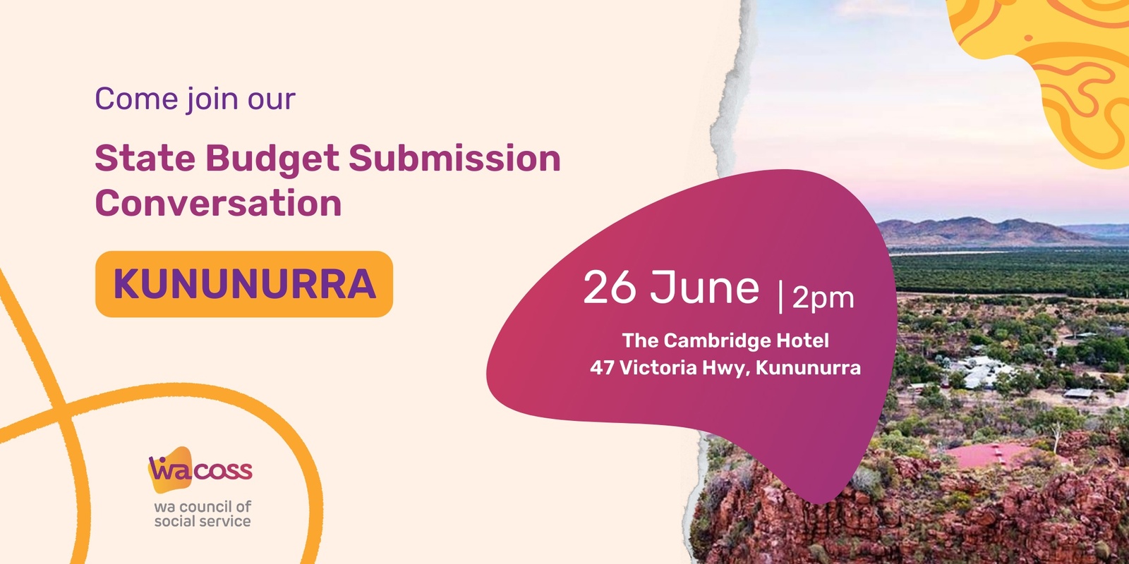 Banner image for Kununurra Conversation – WACOSS State Budget Submission