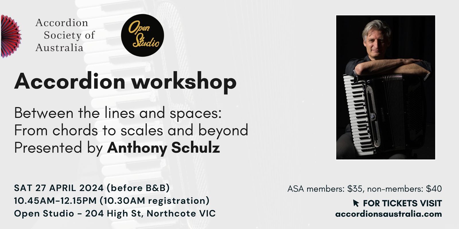Banner image for Accordion workshop - Between the lines and spaces: From chords to scales and beyond, presented by Anthony Schulz
