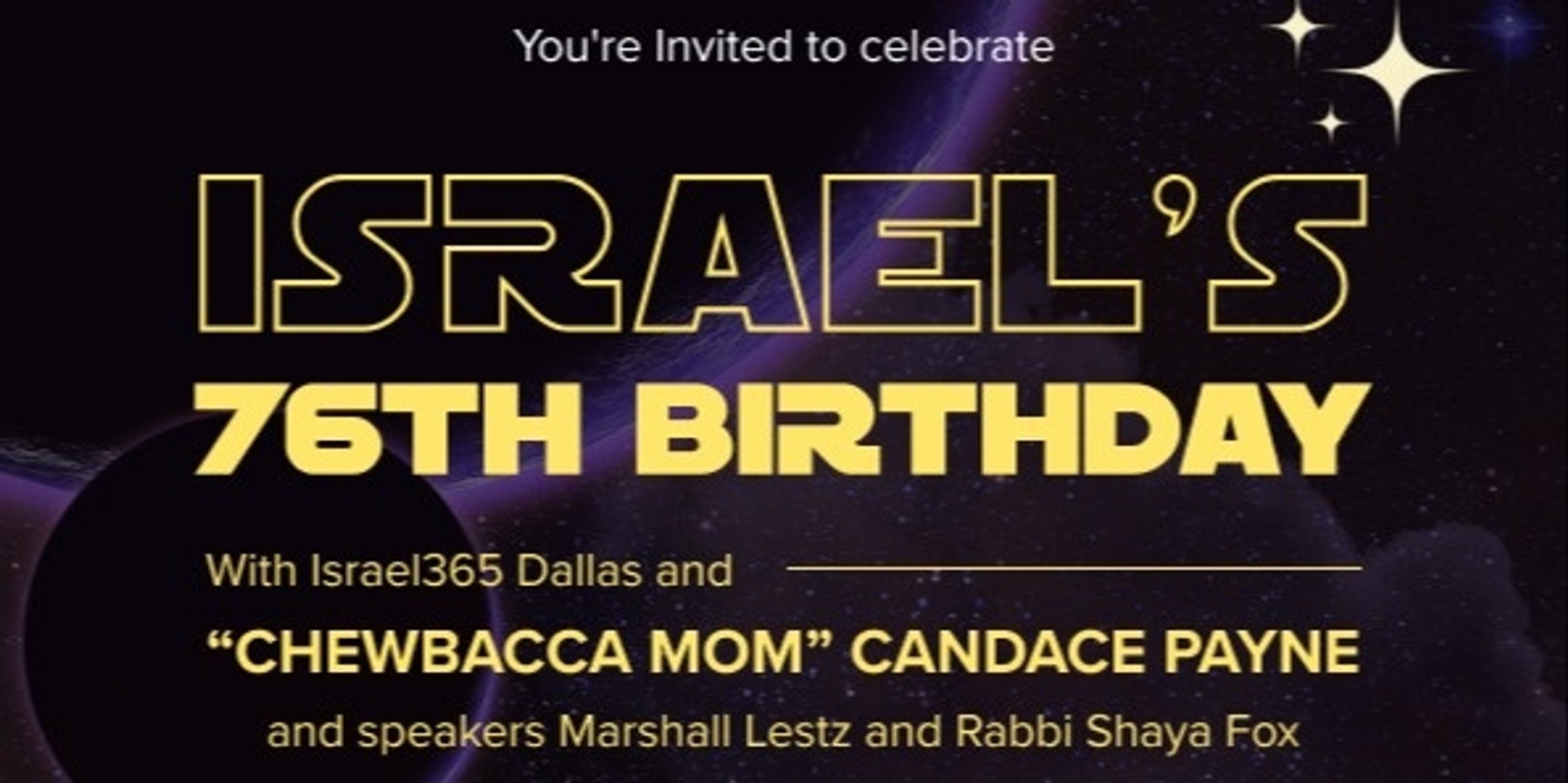 Banner image for Celebrate Israel's 76th Birthday with 'Chewbacca Mom' Candace Payne!