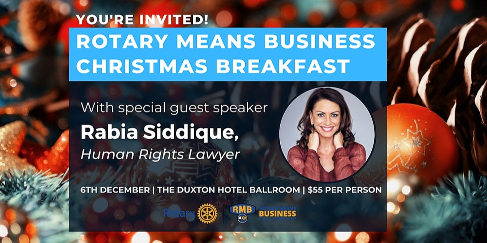 Banner image for Rotary Means Business Christmas Breakfast | Rabia Siddique | December 6, 2022