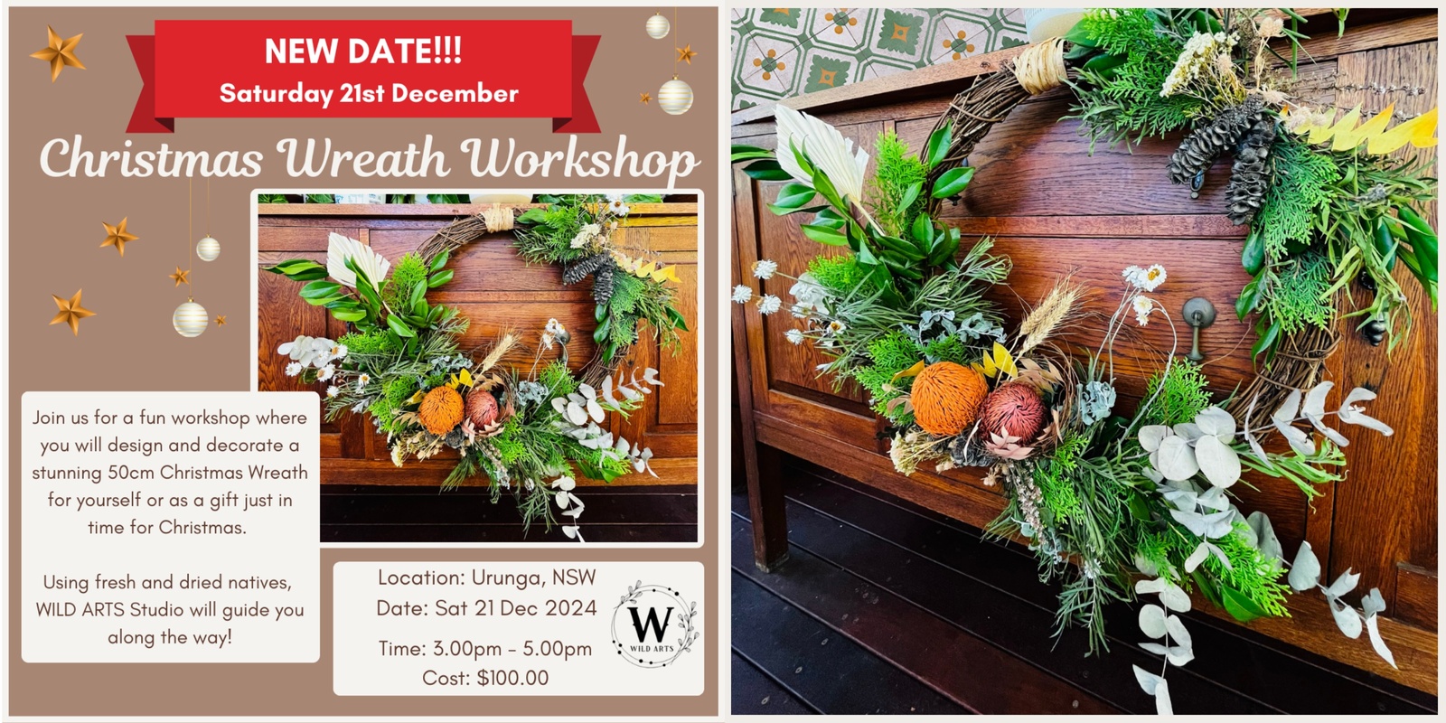 Banner image for Christmas Wreath Workshop - WILD ARTS Studio, Urunga NSW