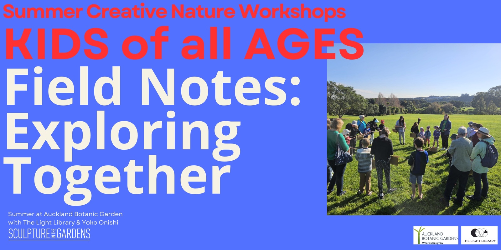 Banner image for Summer Creative Nature Workshop - Field Notes: Exploring Sculptures Together - at Auckland Botanic Gardens 