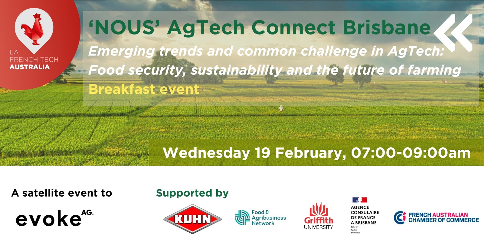 Banner image for NOUS, Agtech Connect by La French Tech Australia - Emerging trends and common challenges in AgTech: Food security, Sustainability, and the Future of Farming