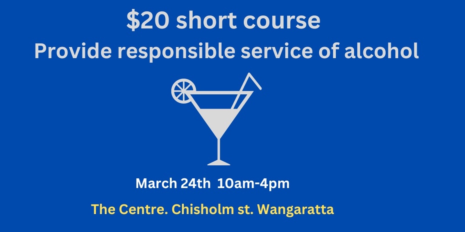 Banner image for $20 Short Course - Responsible serving of alcohol