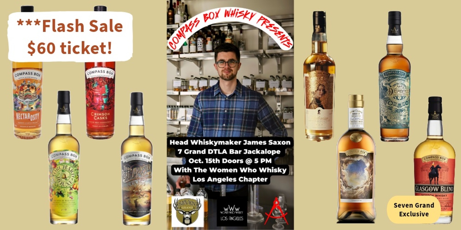 Banner image for ***FLASH SALE!  Compass Box Whisky w/ Head Whiskymaker James Saxon; ticket includes a bottle!