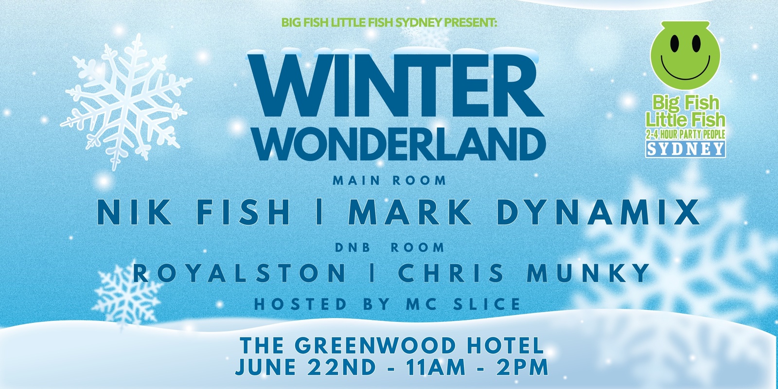 Banner image for BFLF Winter Wonderland at the Greenwood Hotel - Nik Fish & Mark Dynamix (Main Room), Royalston & Chris Munky (DnB Room)