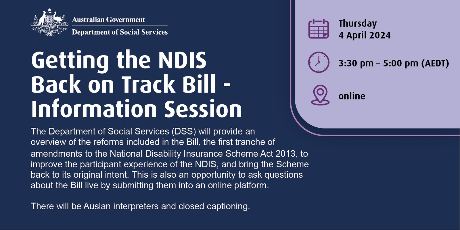 Banner image for Getting the NDIS Back on Track Bill - Information Session 1
