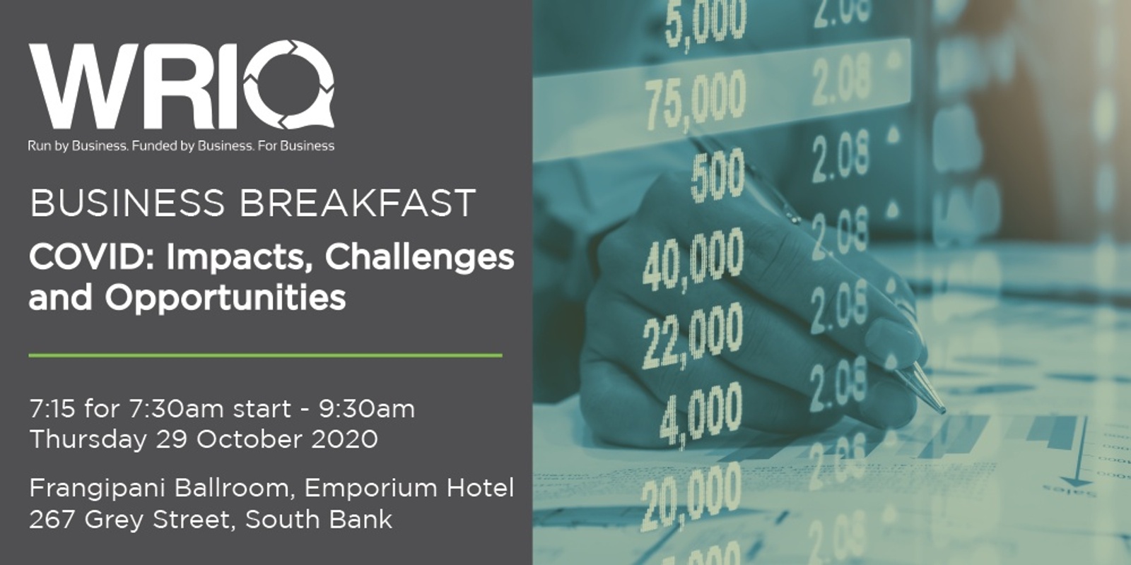 Banner image for WRIQ Business Breakfast (Oct 2020) - COVID: Impacts, Challenges and Opportunities