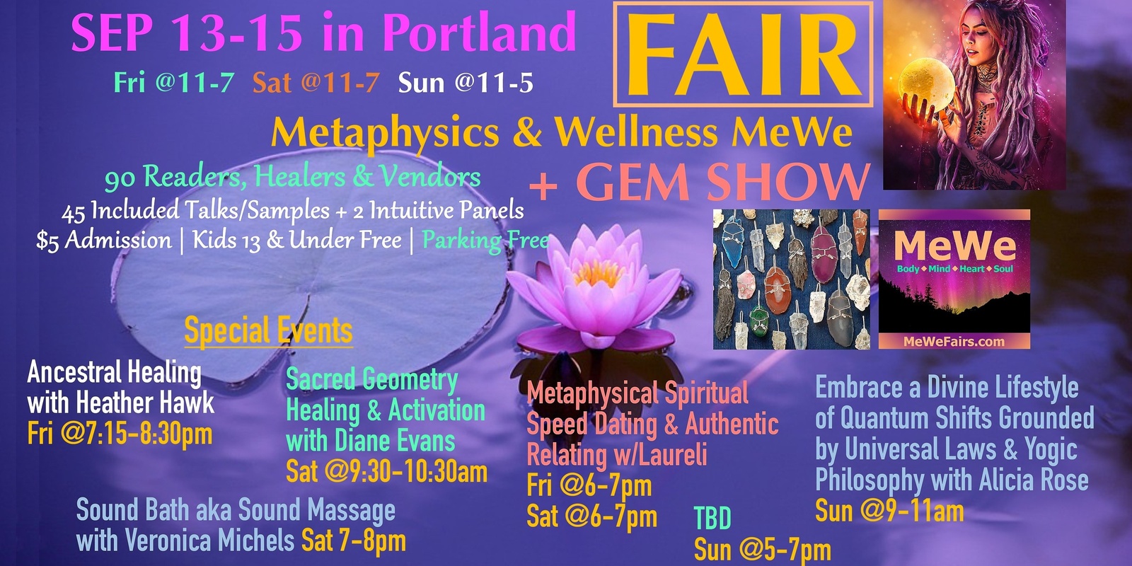 Banner image for Metaphysics & Wellness MeWe Fair + Gem Show with 90 Booths in Portland Sept 13-15 2024