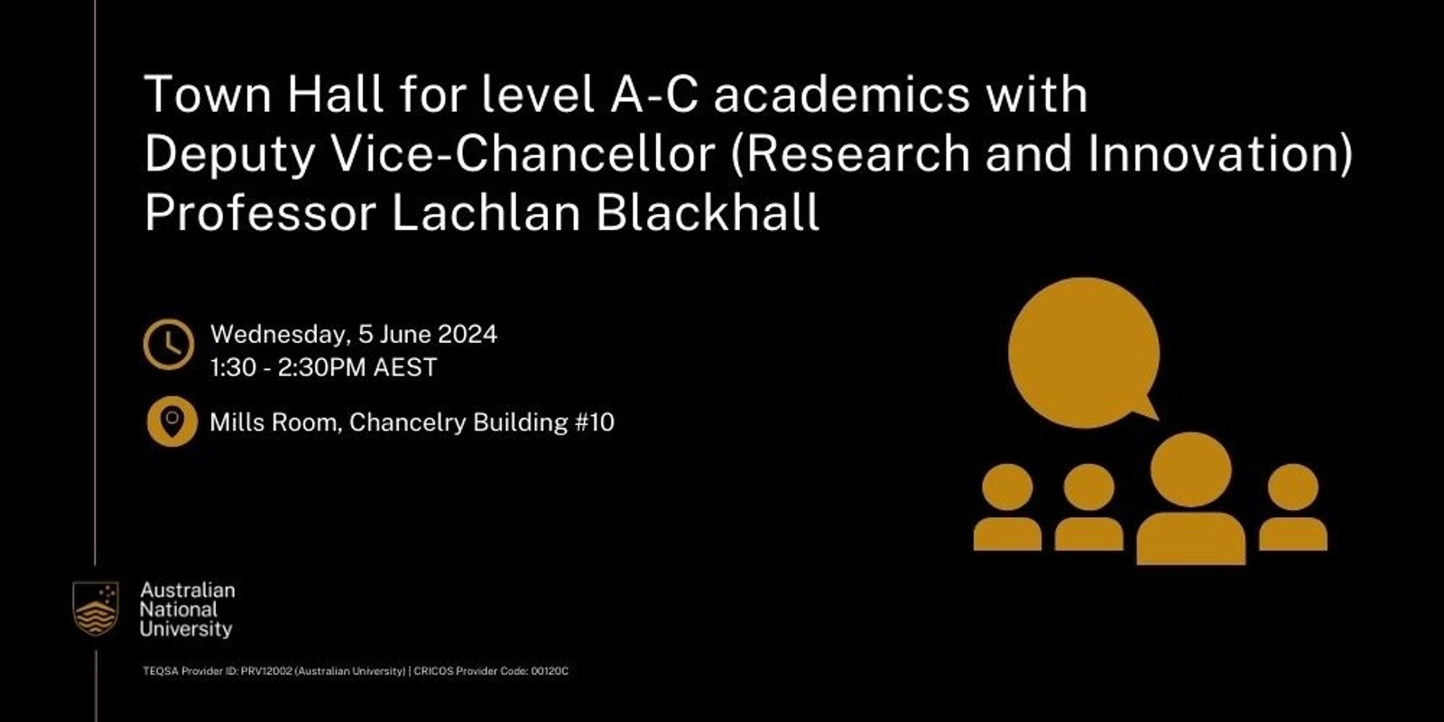 Banner image for Town Hall for level A-C academics with Deputy Vice-Chancellor (Research and Innovation) Professor Lachlan Blackhall