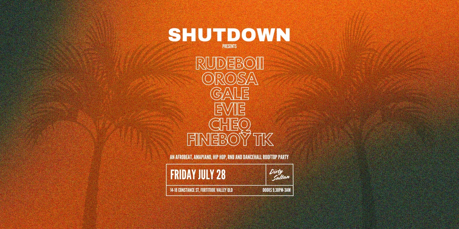 Banner image for SHUTDOWN ROOFTOP PARTY - FRIDAY 28 JULY