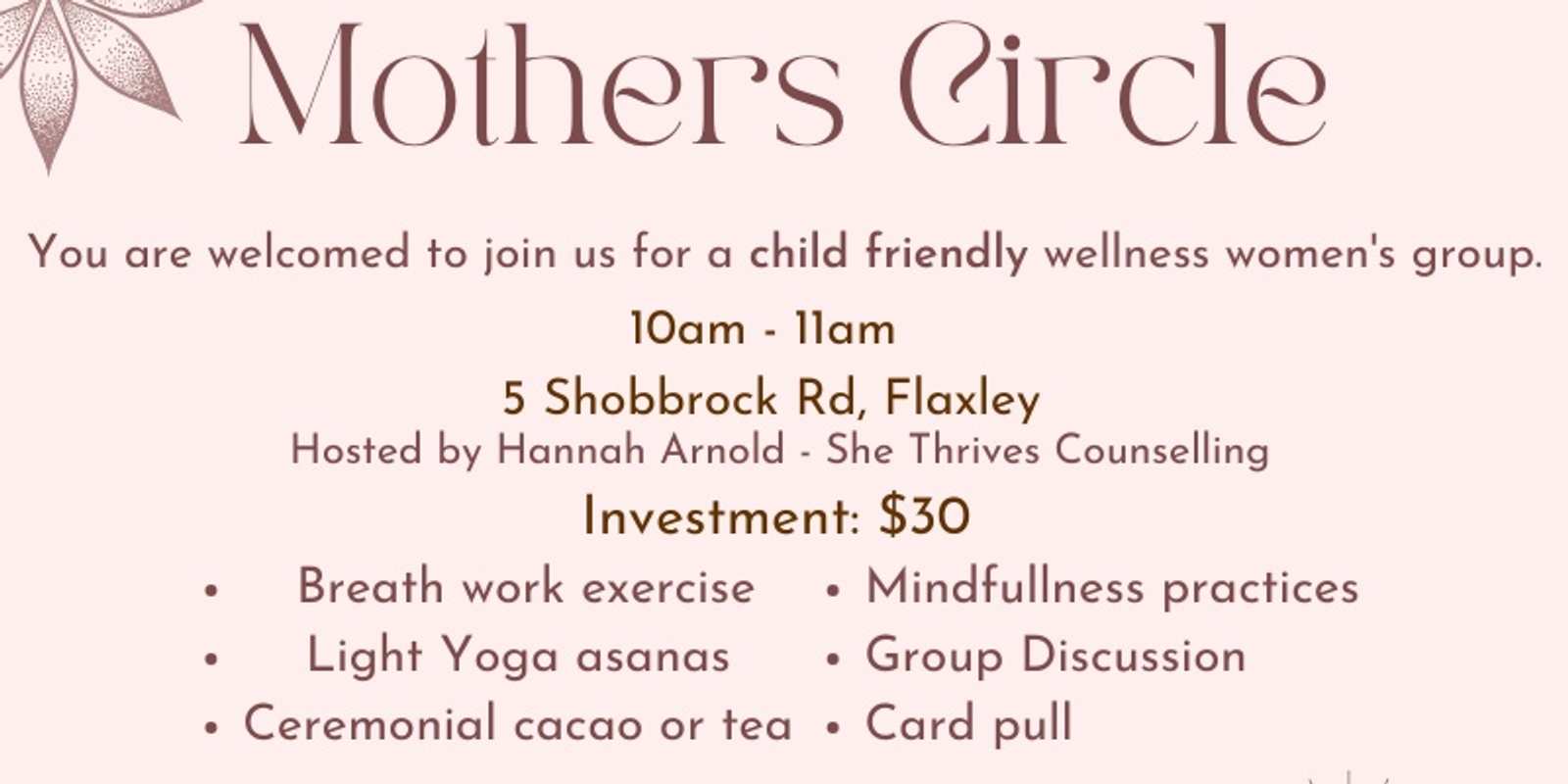 Banner image for Mothers Circle - Flaxley 
