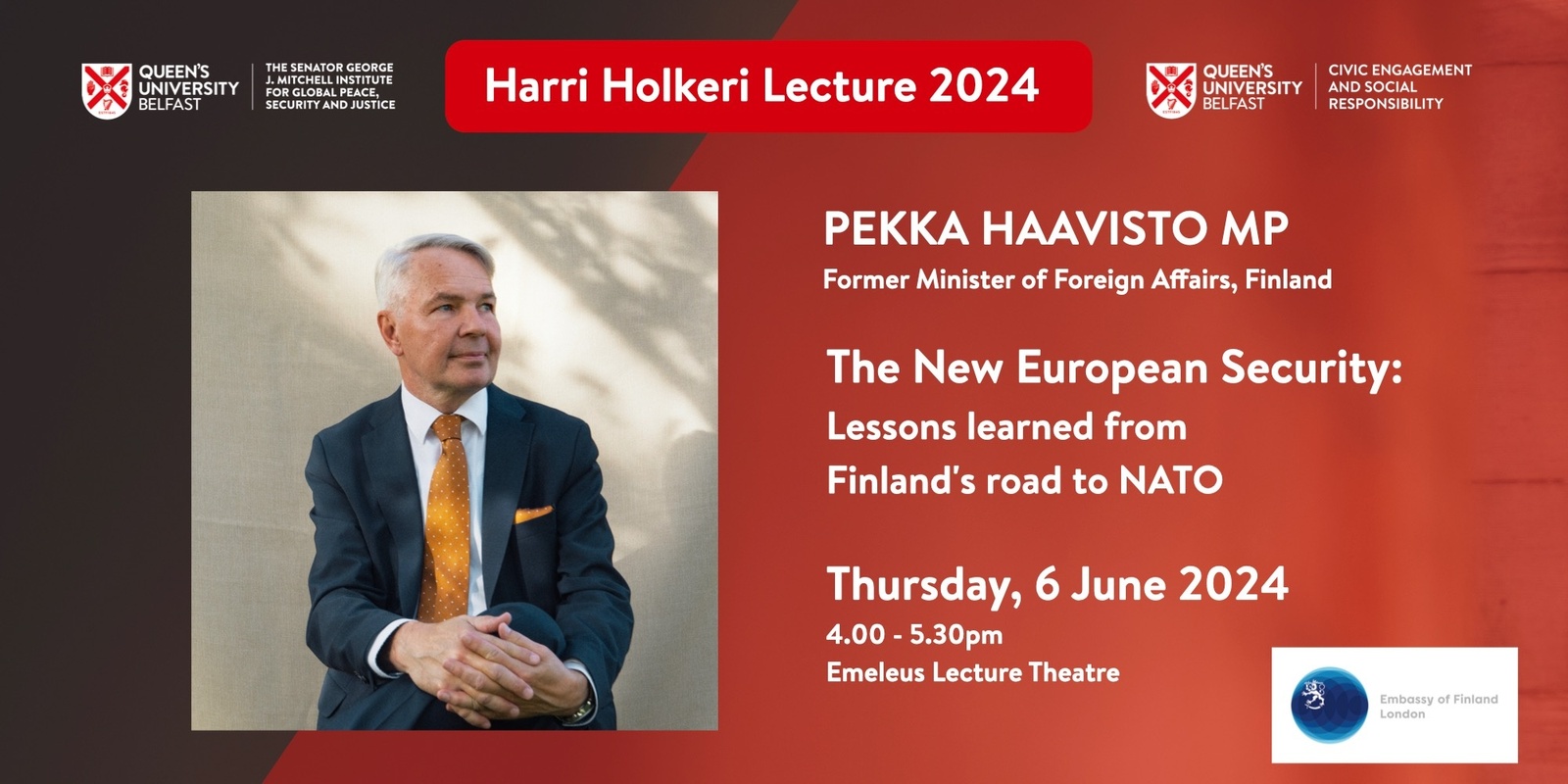 Banner image for Harri Holkeri Lecture 2024: Pekka Haavisto, The New European Security