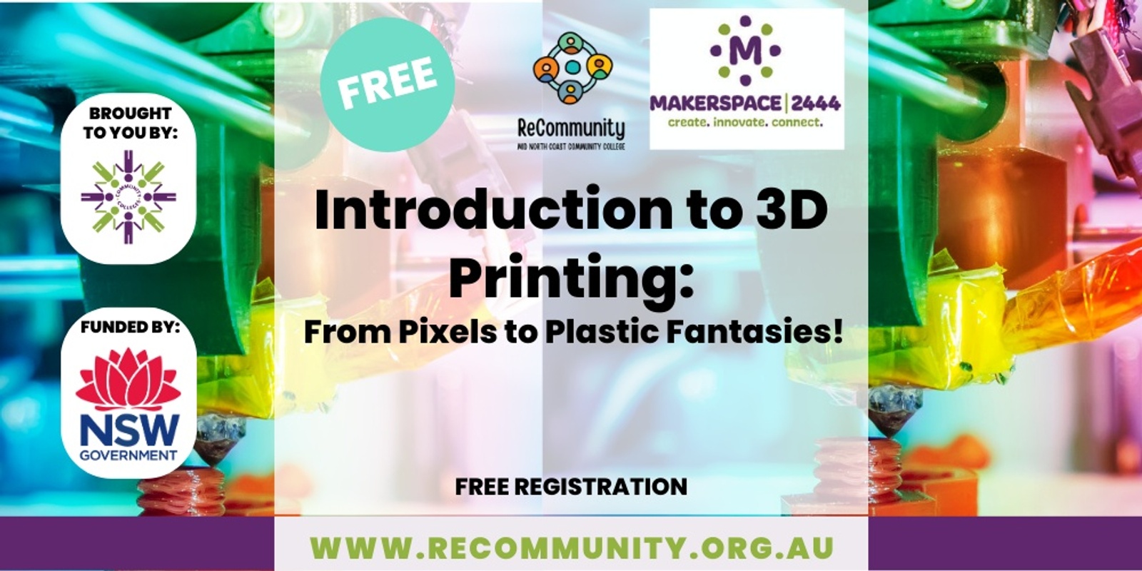 Banner image for Introduction to 3D Printing: From Pixels to Plastic Fantasies! ages 16+