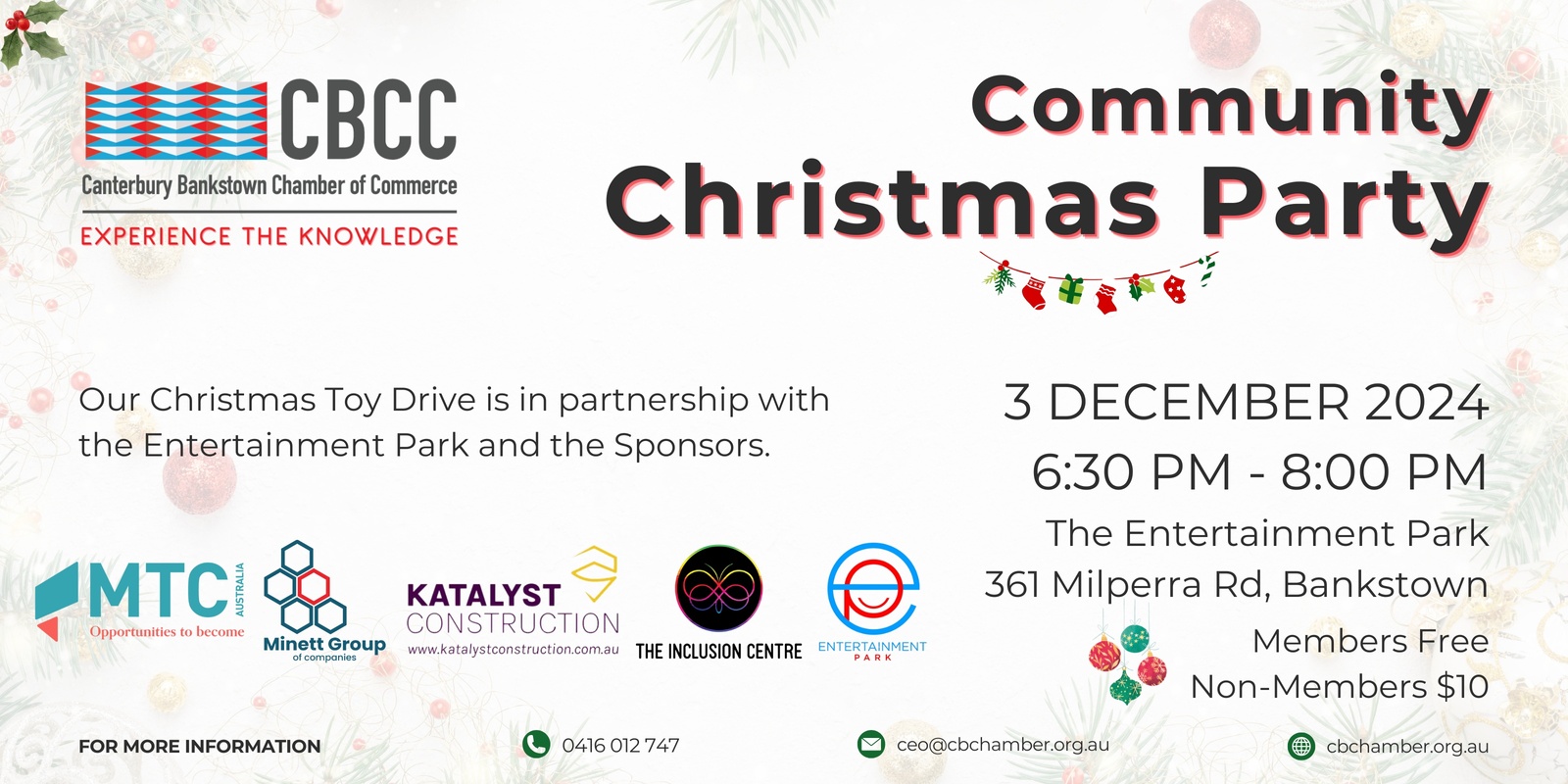 Banner image for The Canterbury Bankstown Chamber of Commerce - 2024 Community Christmas Party