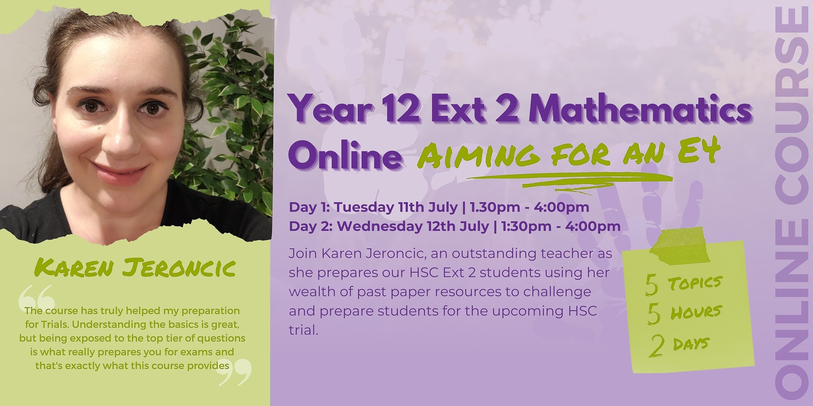 Banner image for Year 12 Ext 2 Mathematics Package - Aiming for an E4