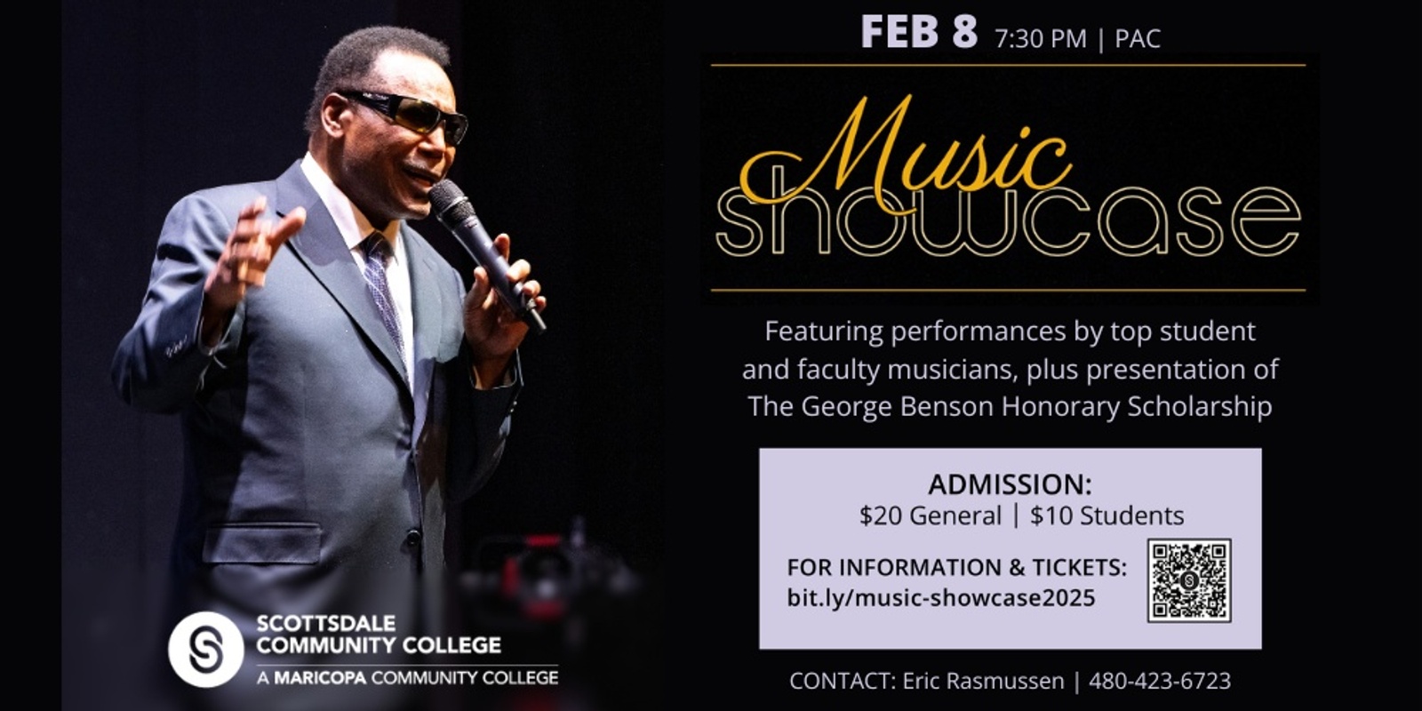 Banner image for Music Department Showcase featuring the George Benson Honorary Scholarship Presentation