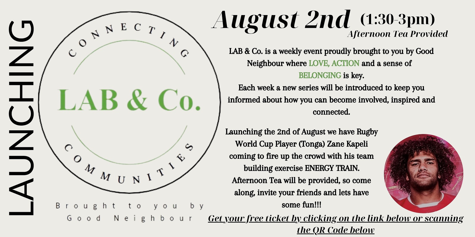 Banner image for LAB & Co. Proudly Brought to you By Good Neighbour - LAUNCH With Zane Kapeli 