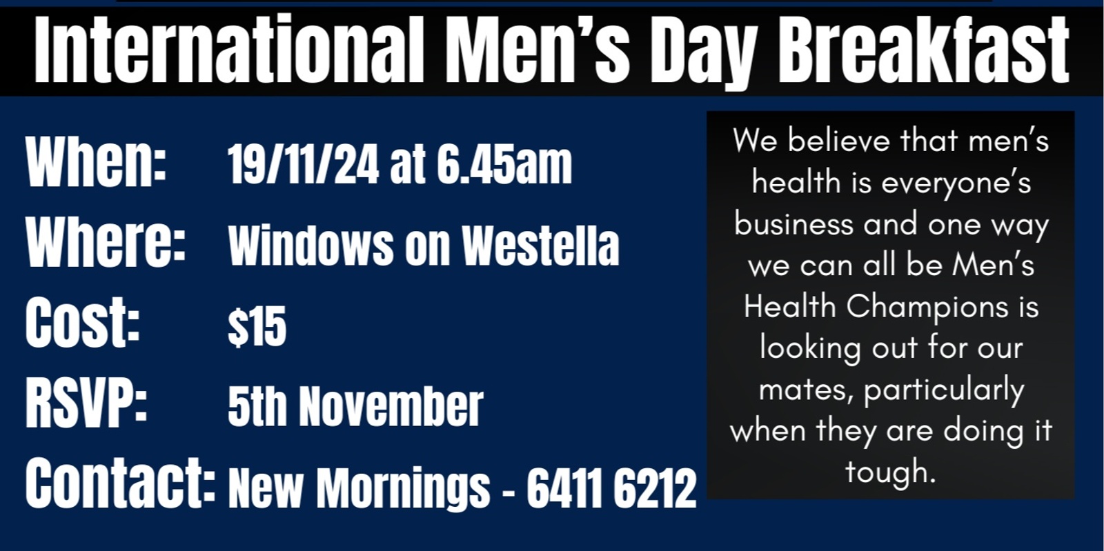 Banner image for New Mornings International Men's Day Breakfast