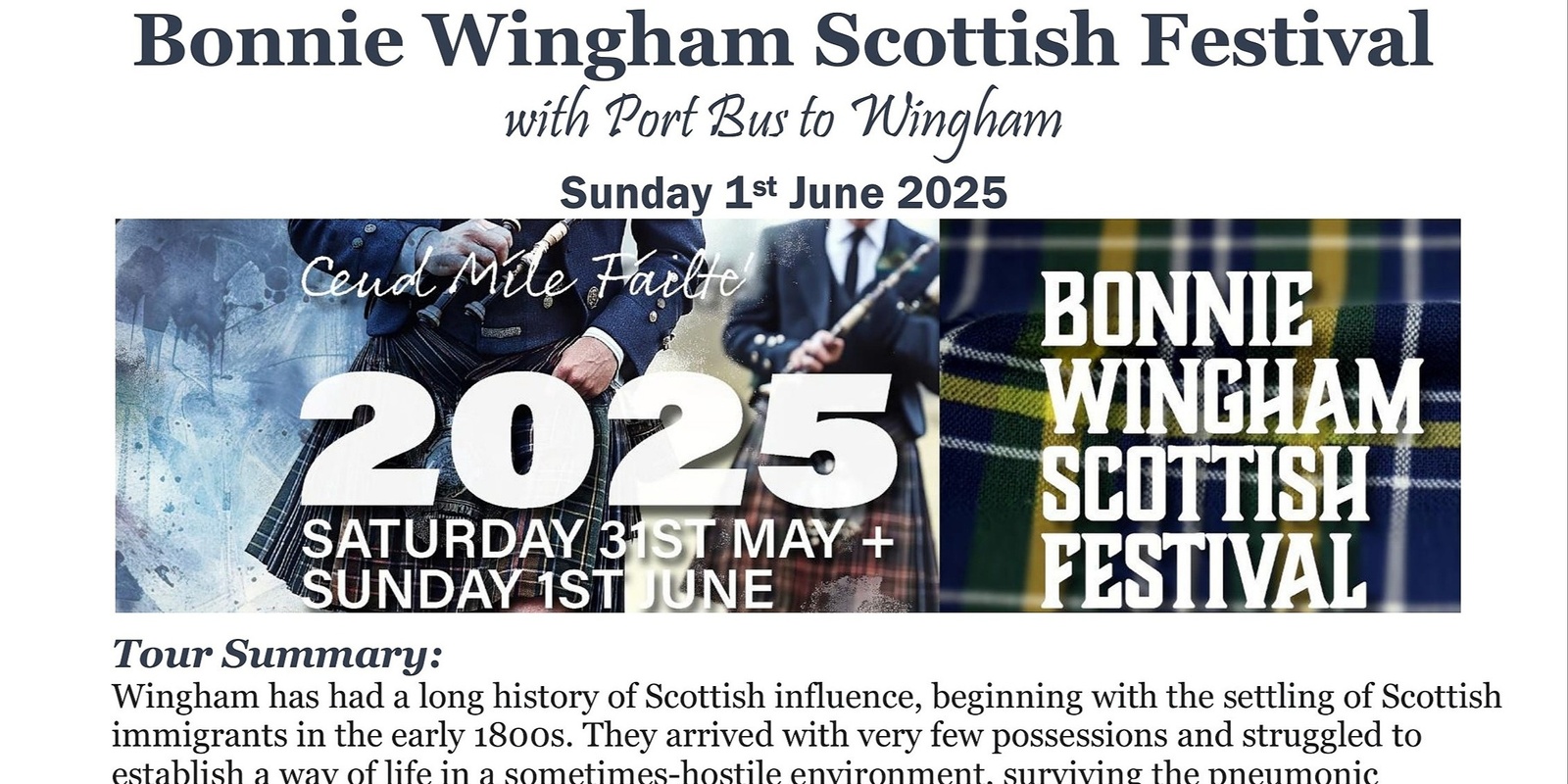 Banner image for Discover Wingham's Scottish Roots: Day Trip with Port Bus