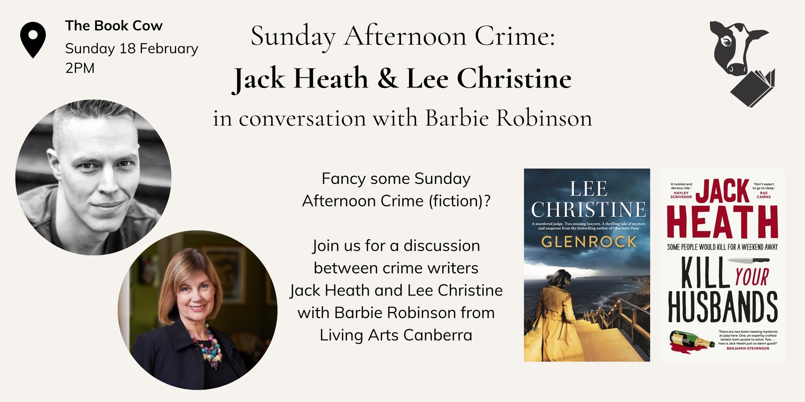 Banner image for Sunday Afternoon Crime - Jack Heath and Lee Christine in conversation with Barbie Robinson