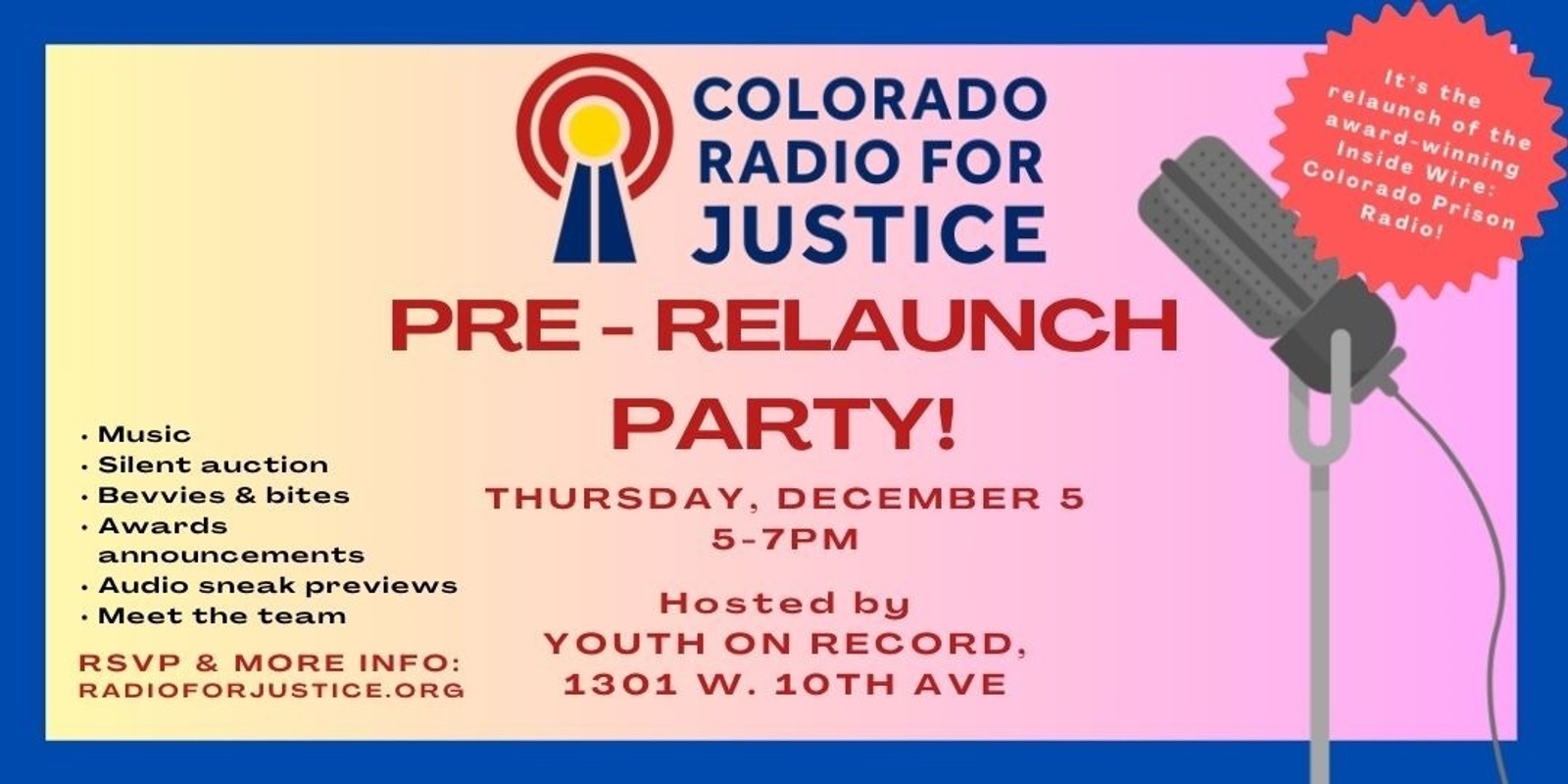 Banner image for Colorado Radio for Justice PRE-RELAUNCH PARTY!