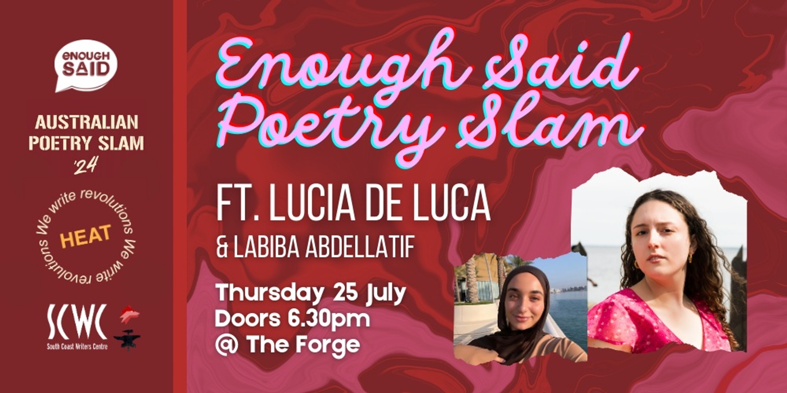 Banner image for Enough Said Poetry Slam ft. Lucia De Luca (APS Wollongong Heat)