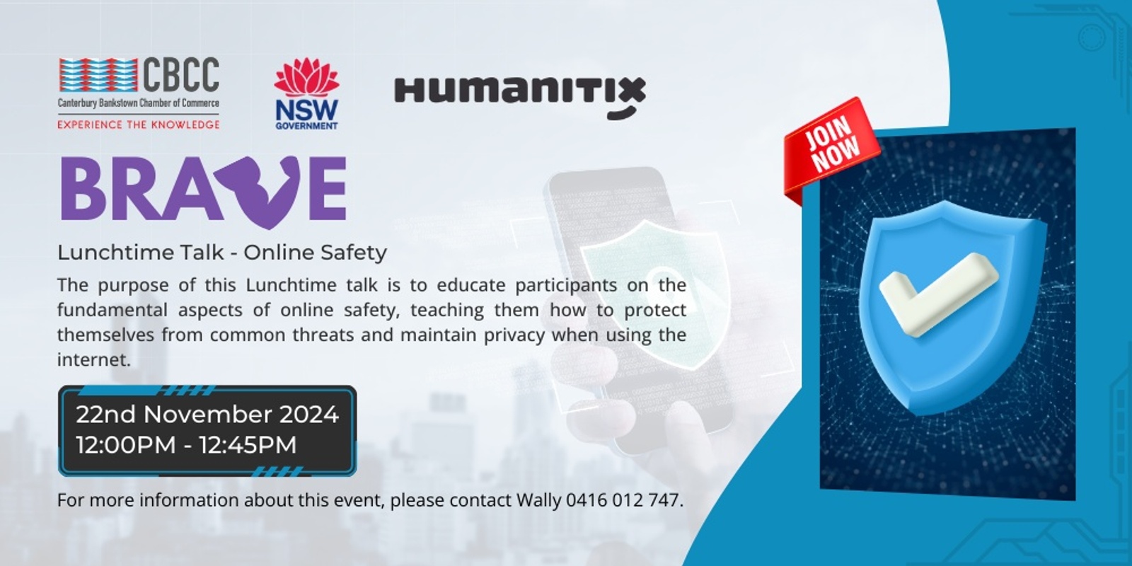 Banner image for The Canterbury Bankstown Chamber of Commerce - BRAVE Lunchtime Talk - Online Safety by The Business School