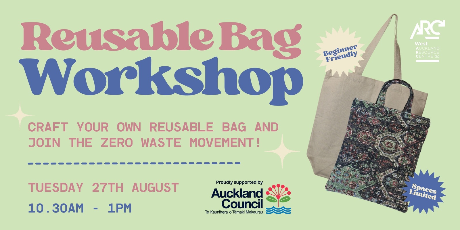 Banner image for Make your own Reusable Bag with the West Auckland Resource Centre!