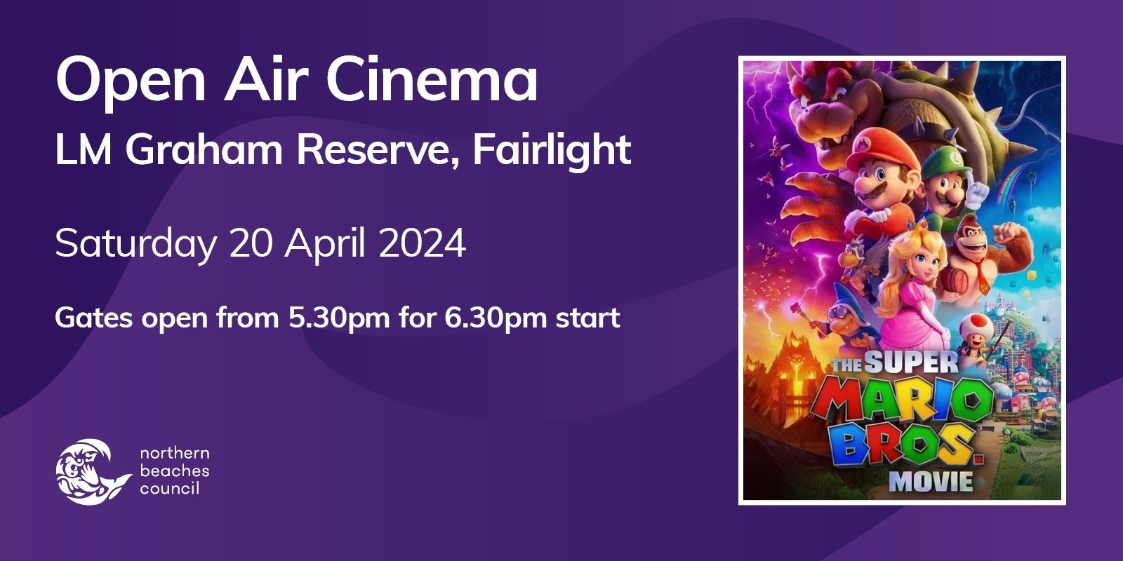Banner image for CANCELLED - Open Air Cinema, Fairlight - Saturday 20 April 2024 - The Super Mario Bros. Movie
