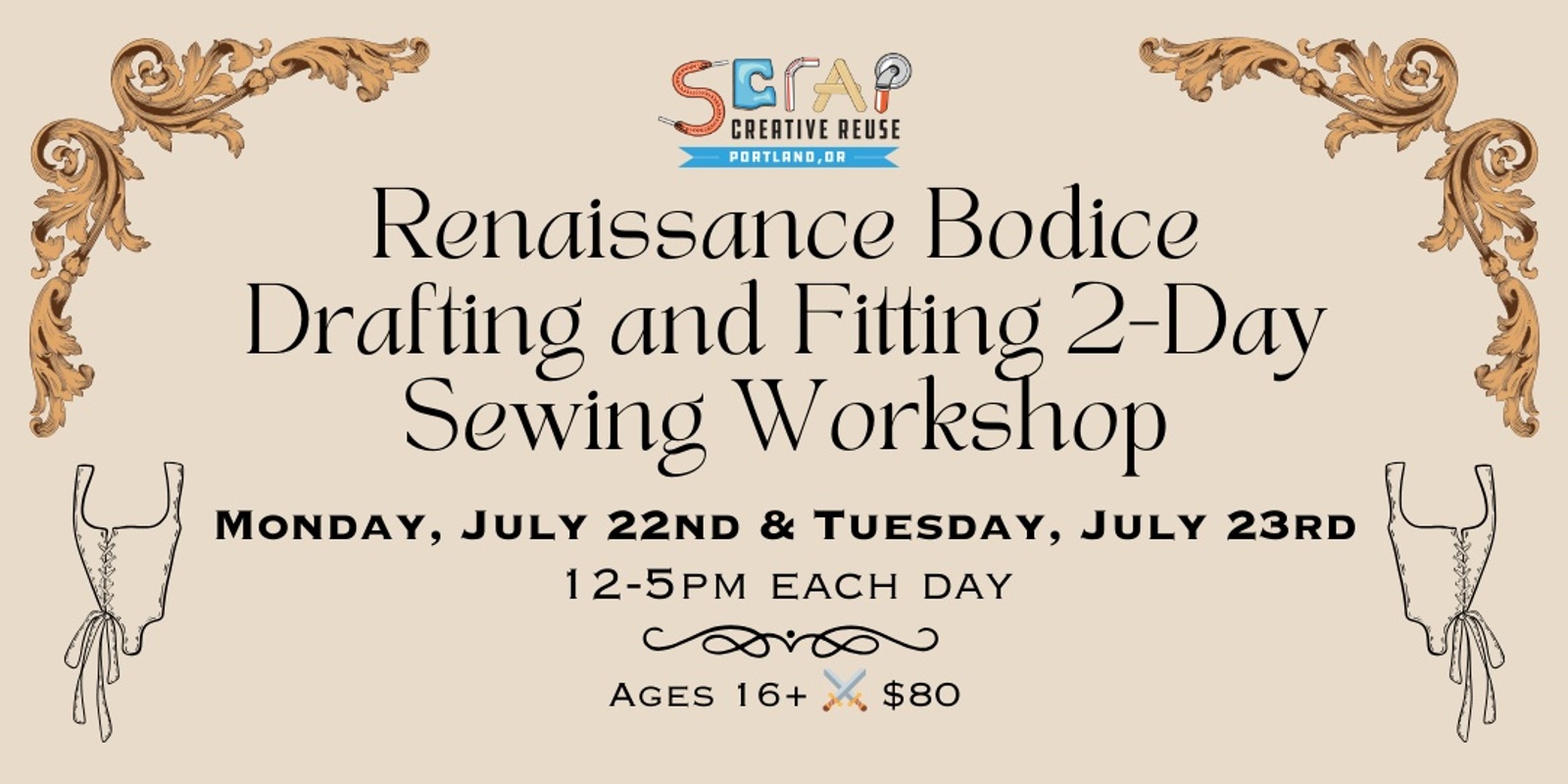Banner image for JULY: Renaissance Bodice Drafting and Fitting 2-Day Sewing Workshop