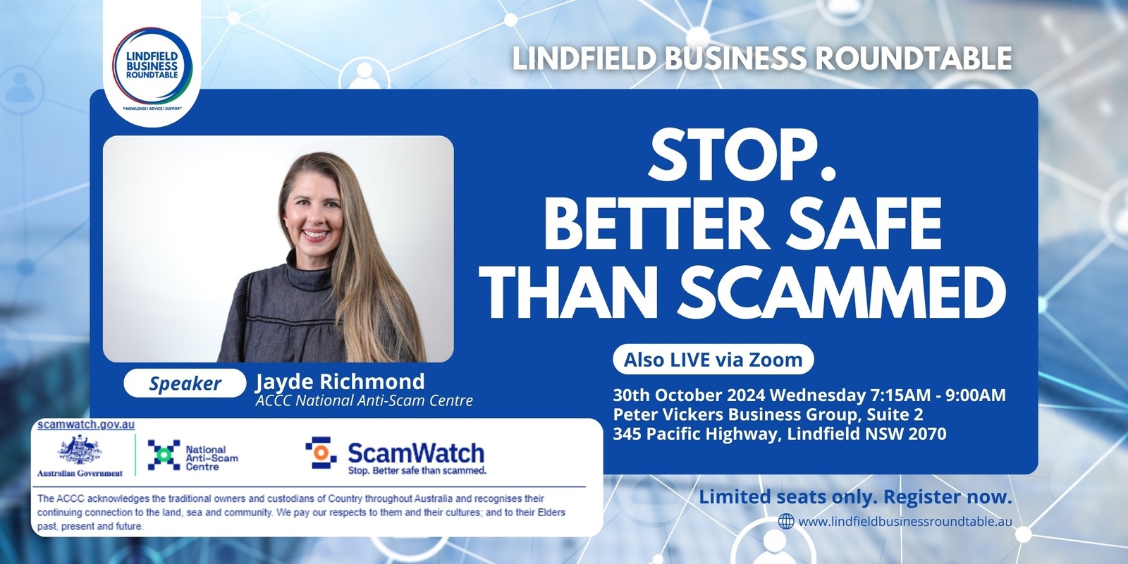 Banner image for Stop. Better Safe Than Scammed | Lindfield Business Roundtable