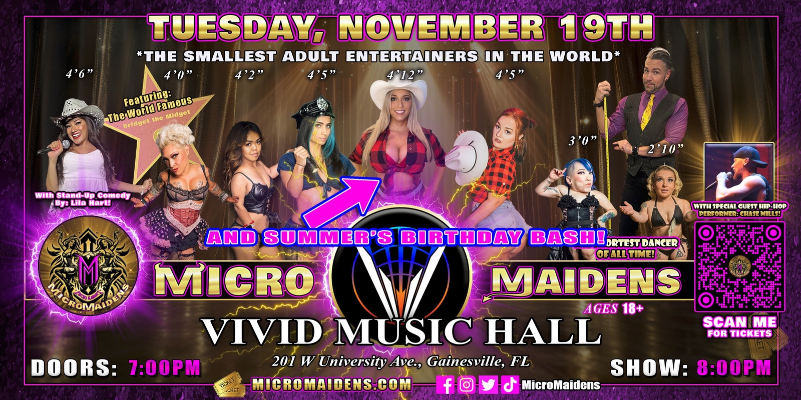 Banner image for Gainesville, FL - Micro Maidens: Dwarf Dancers @ Vivid Music Hall "The Only Micro Revue in the World!"