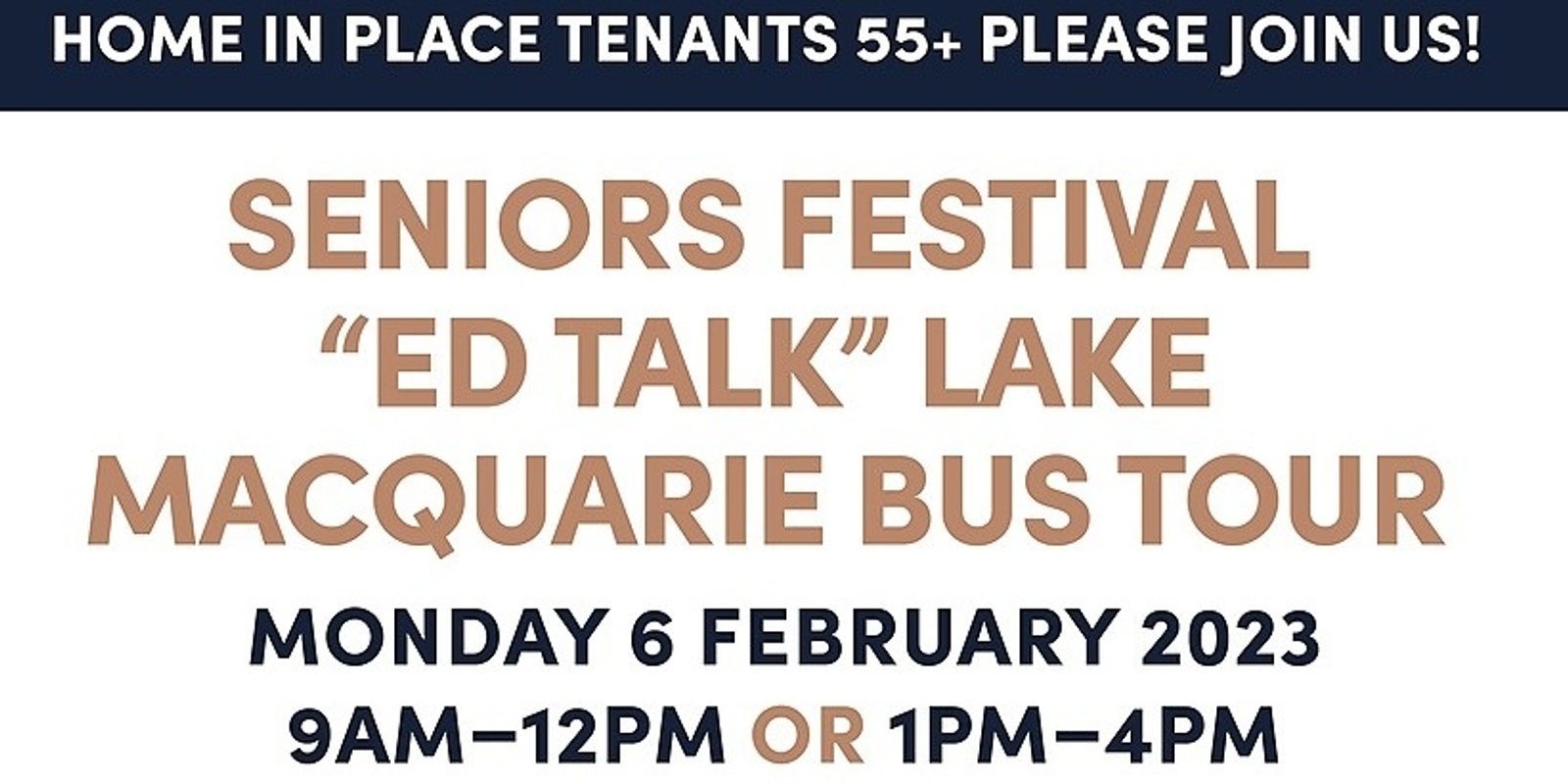 Banner image for Home in Place Seniors Festival "Ed Talk" Lake Mac Bus Tour