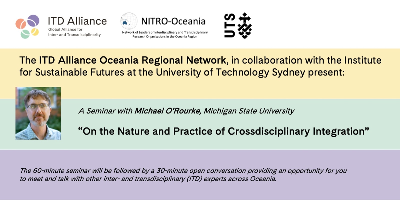 Banner image for “On the Nature and Practice of Crossdisciplinary Integration” - An ITD Alliance Oceania Regional Network Seminar with Michael O’Rourke