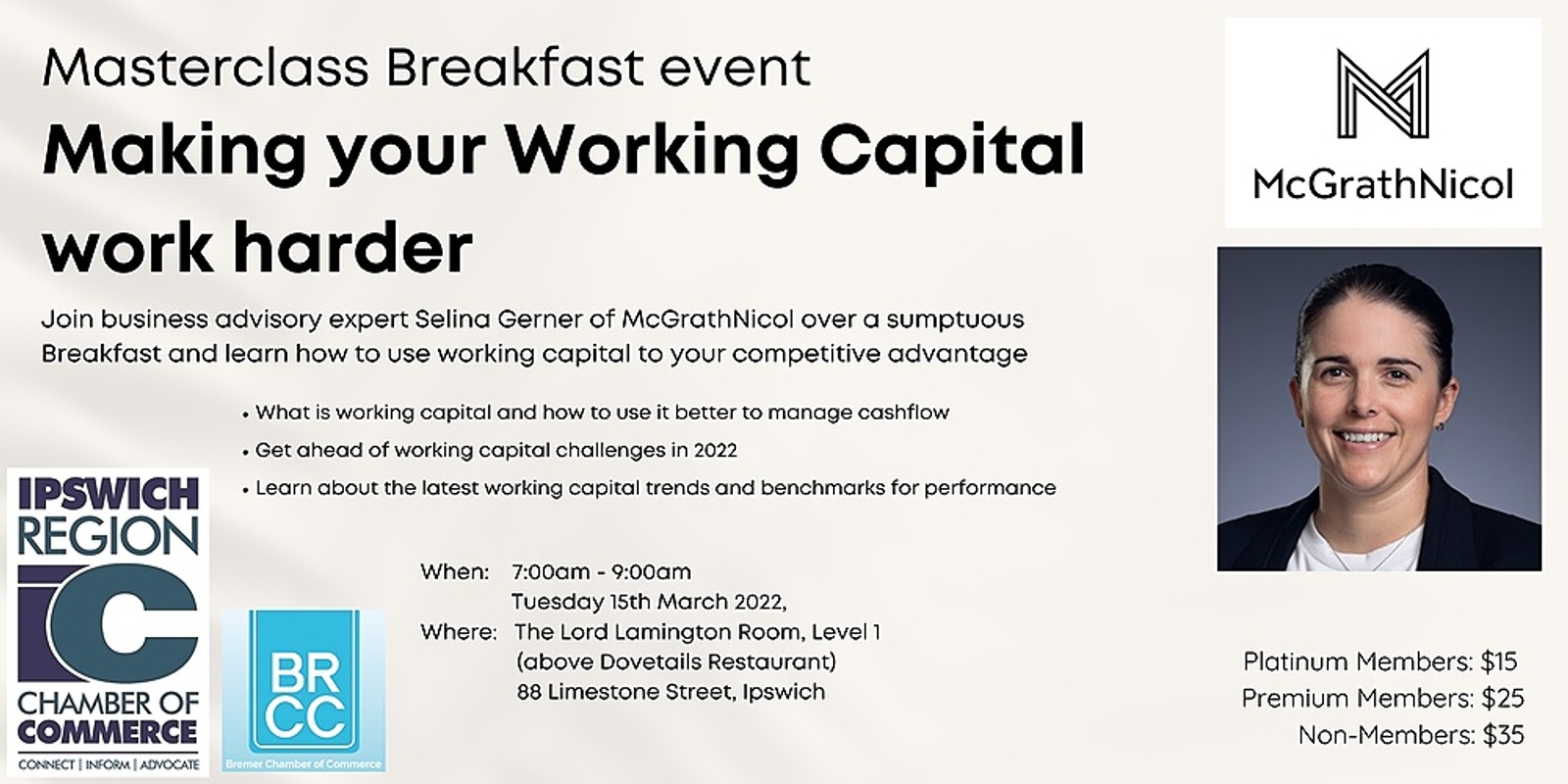 Banner image for McGrathNicoll Breakfast Masterclass - Making your Working Capital work harder