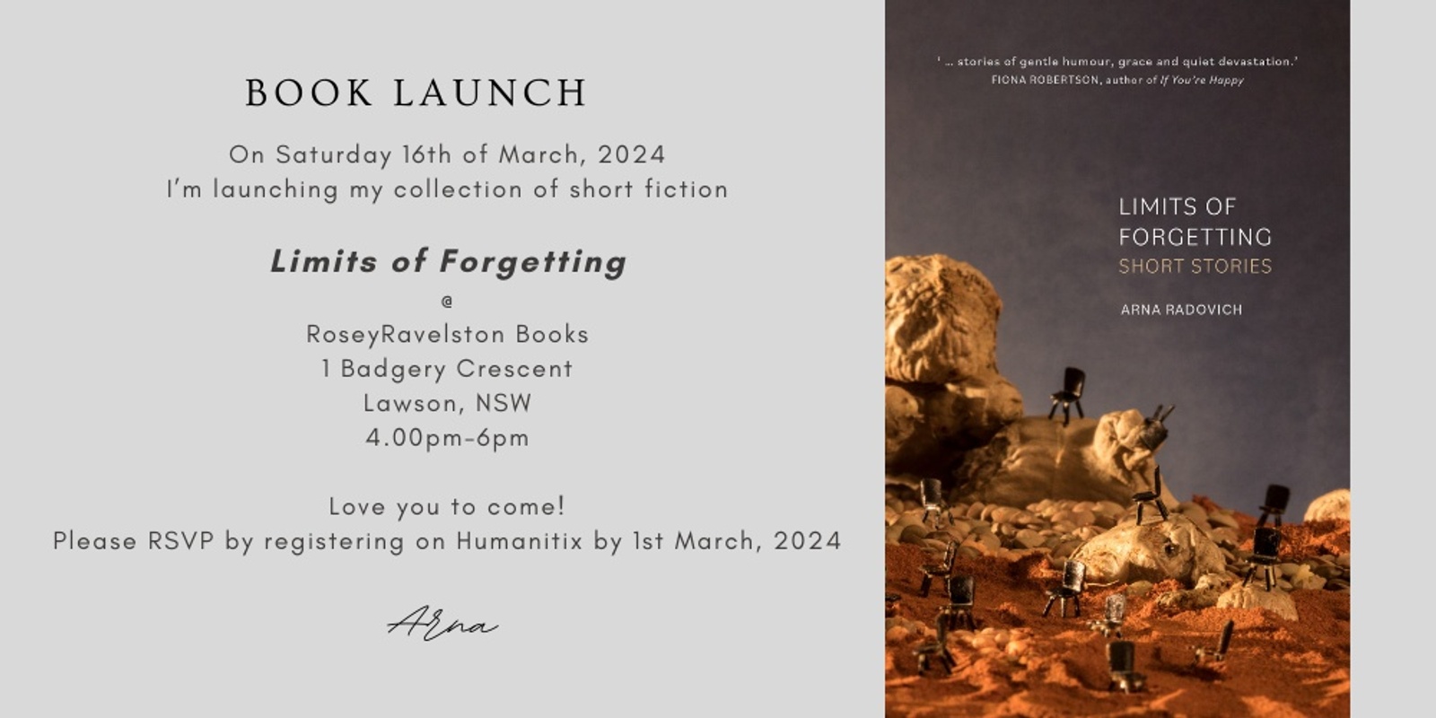 Banner image for Book Launch: "Limits of Forgetting" by Arna Radovich