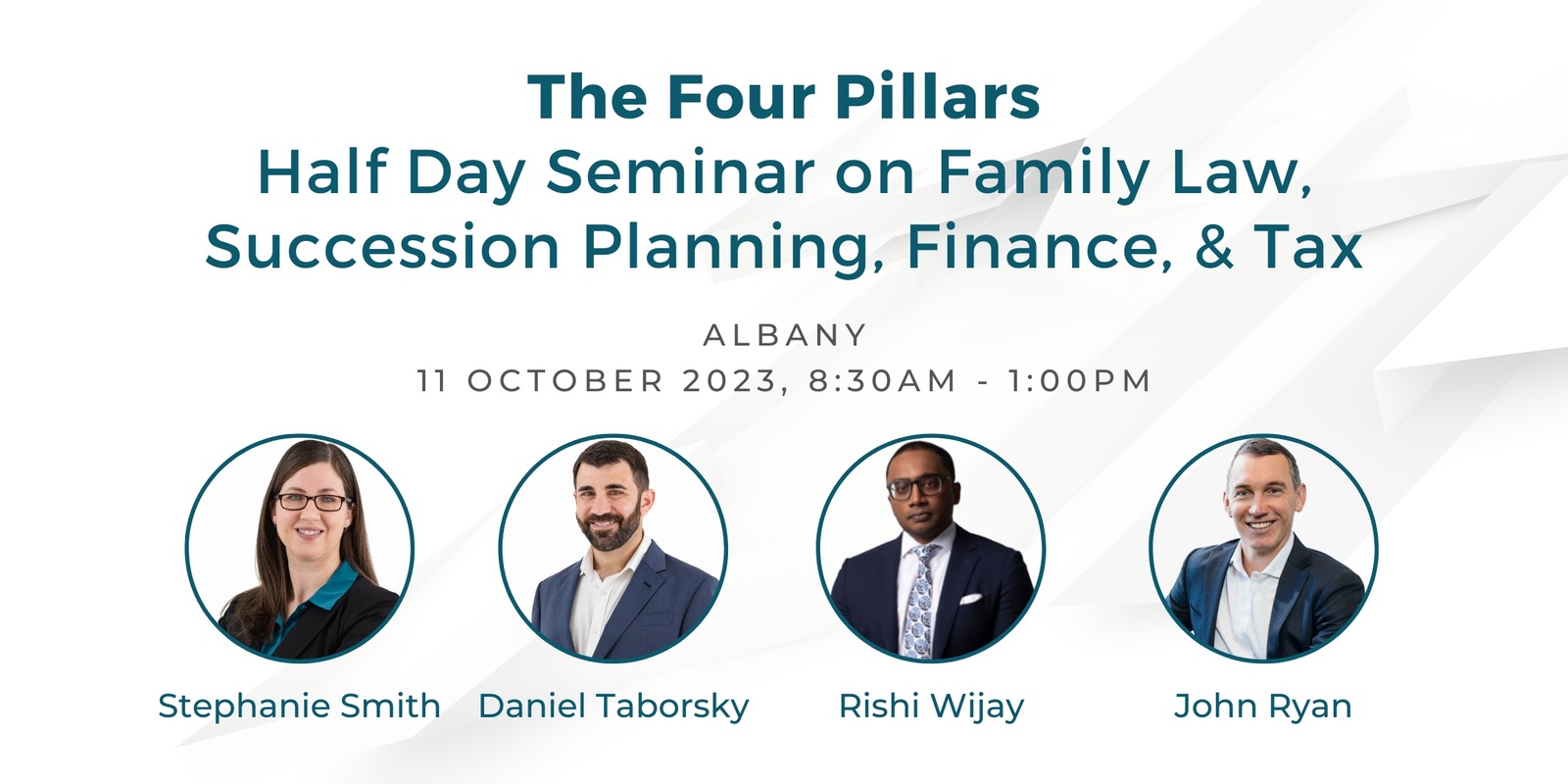 Banner image for The Four Pillars | Albany | Half Day Seminar on Family Law, Succession Planning, Finance & Tax