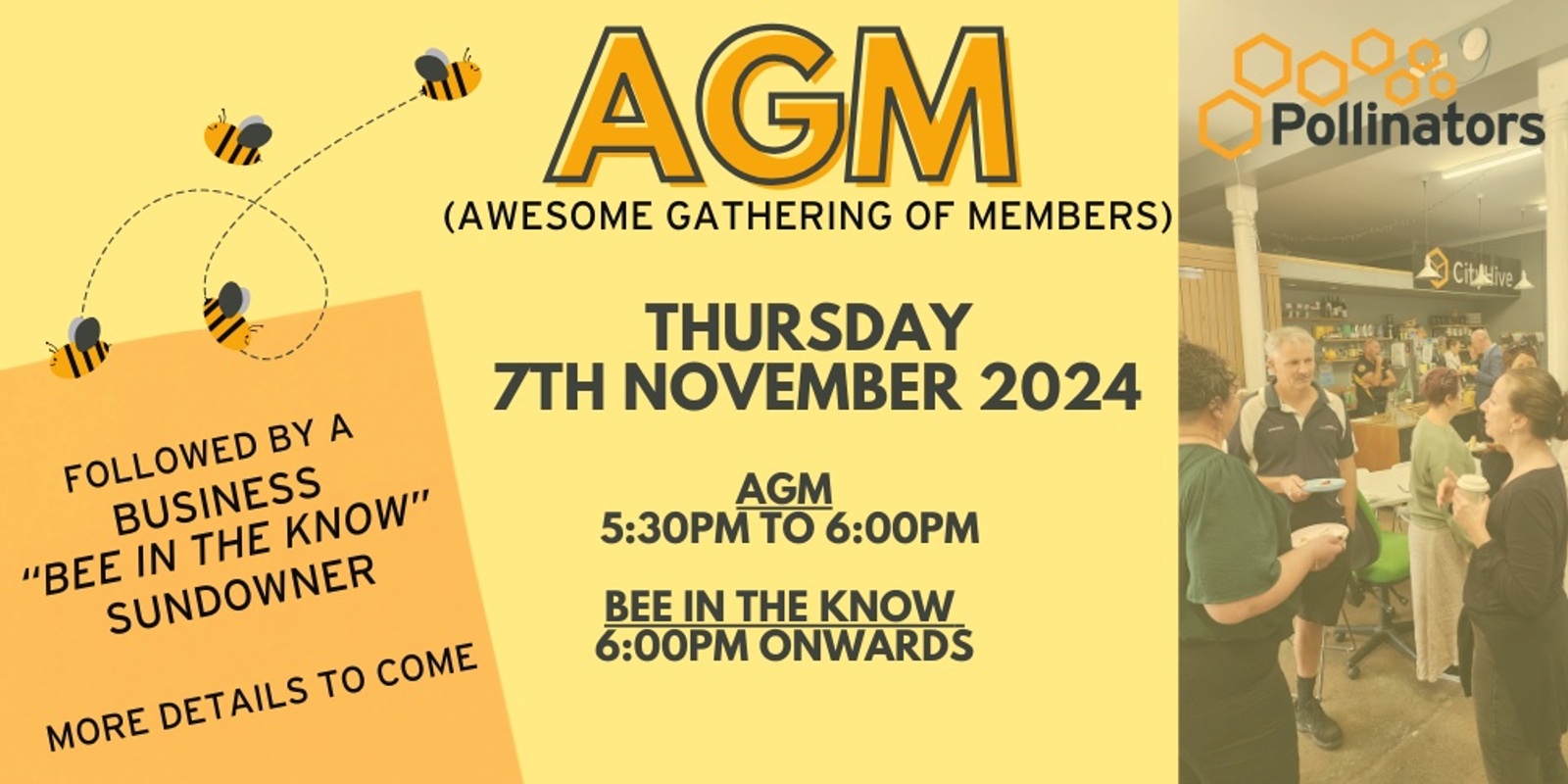 Banner image for Pollinators AGM and "Bee in the Know" Business Sundowner