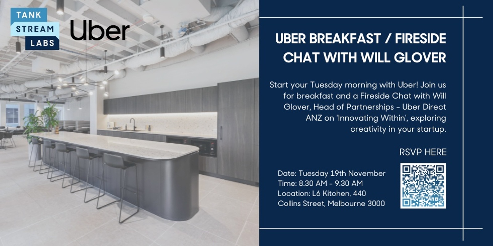 Banner image for Uber Breakfast & Fireside Chat with Will Glover